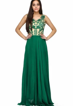 Embroidered Pure Georgette Gown in Beige and Green