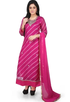 Embroidered Pure Kota Silk Straight Cut Suit in Fuchsia