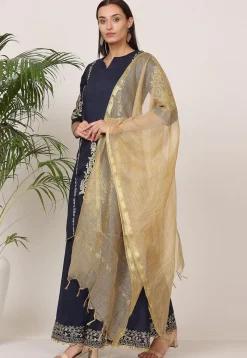Embroidered Pure Silk Lehenga in Navy Blue