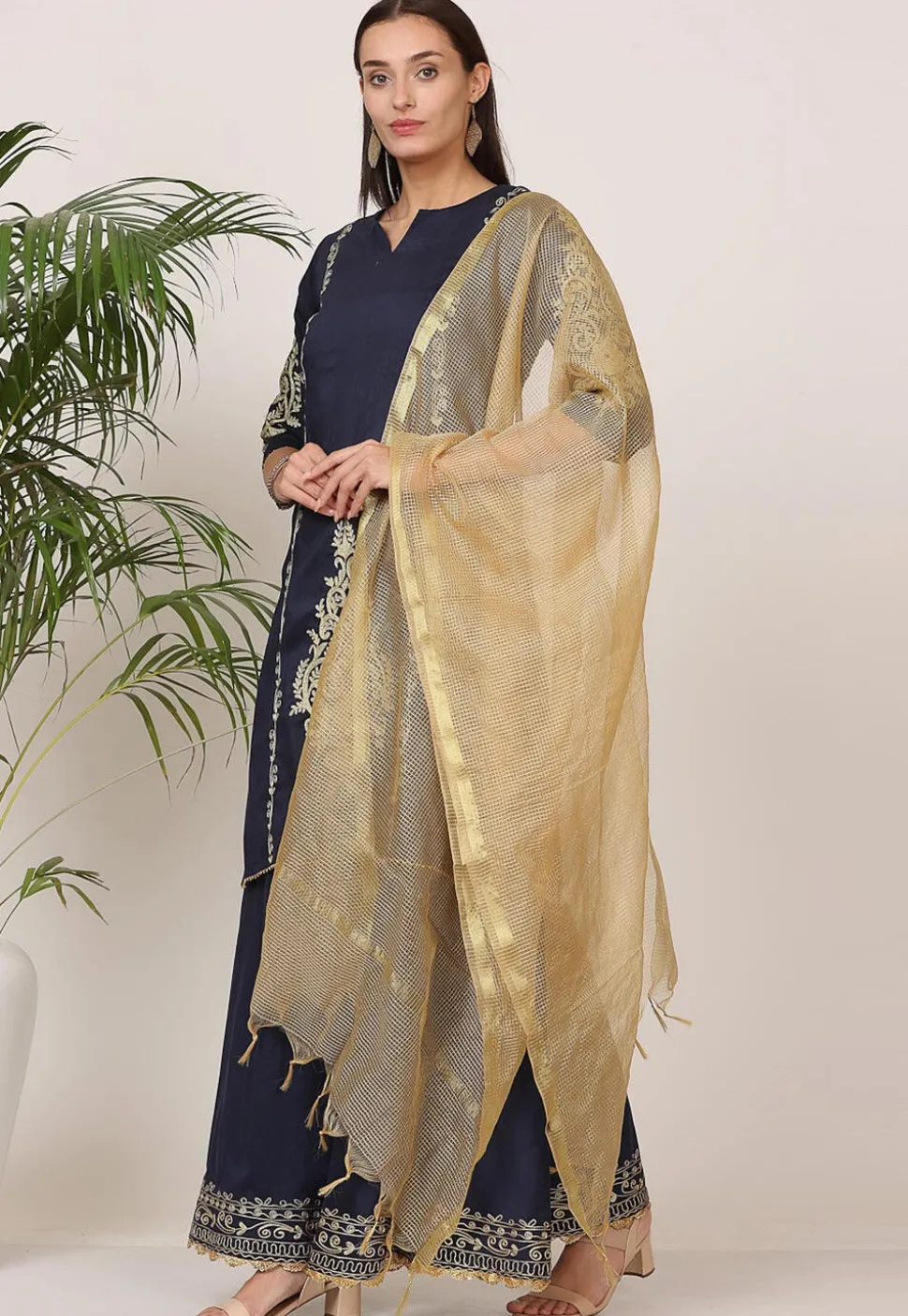 Embroidered Pure Silk Lehenga in Navy Blue