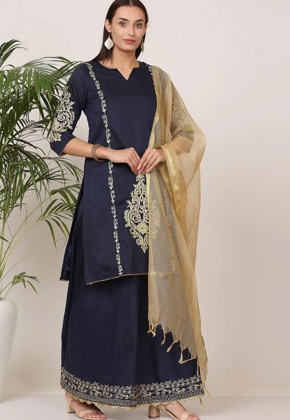Embroidered Pure Silk Lehenga in Navy Blue