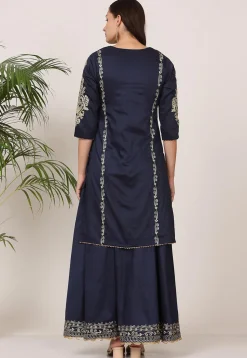Embroidered Pure Silk Lehenga in Navy Blue
