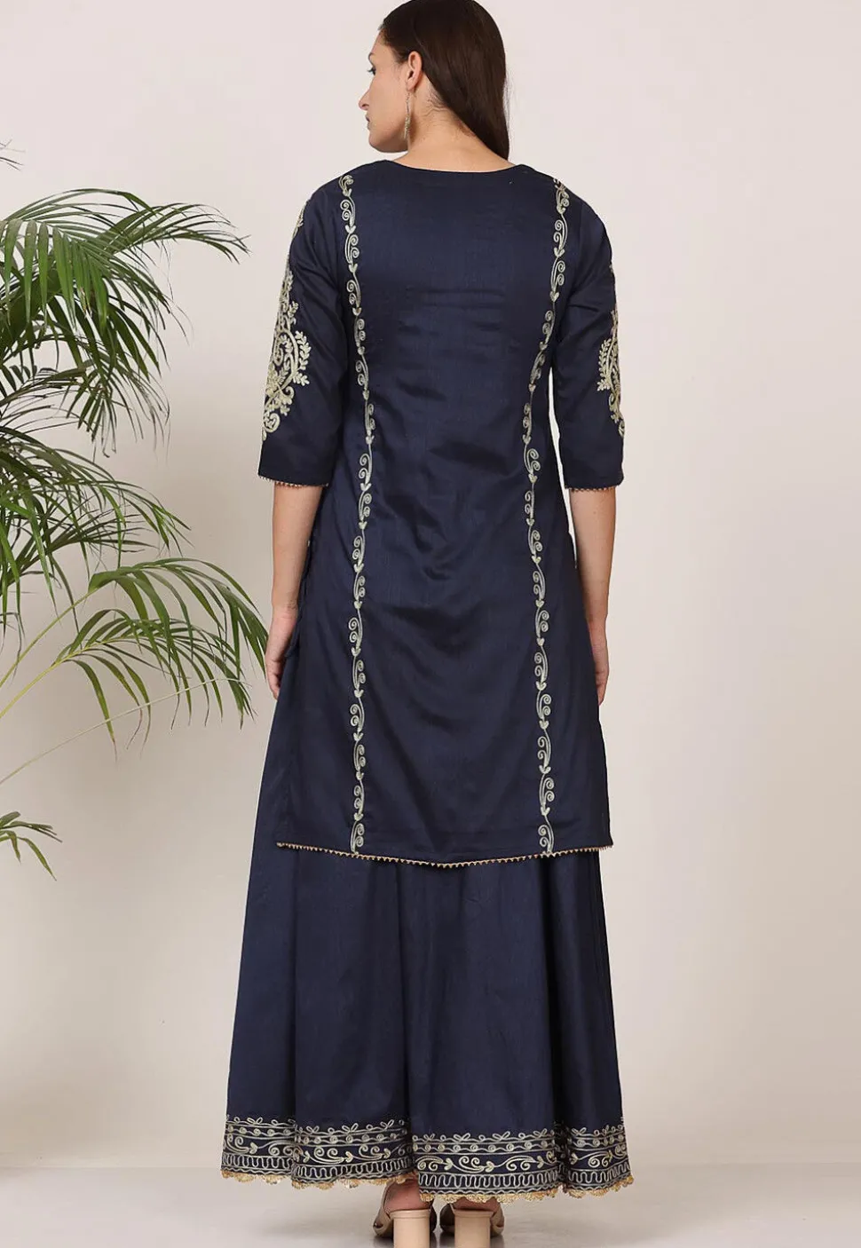 Embroidered Pure Silk Lehenga in Navy Blue