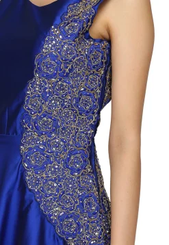 Embroidered Pure Taffeta Gown in Royal Blue