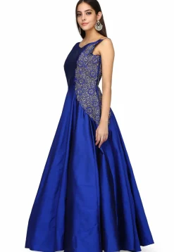Embroidered Pure Taffeta Gown in Royal Blue