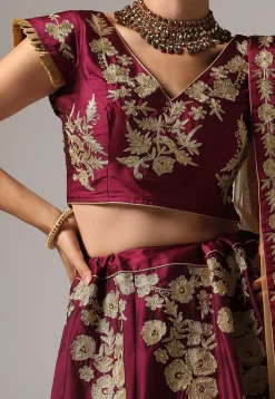 Embroidered Pure Taffeta Silk Lehenga in Magenta