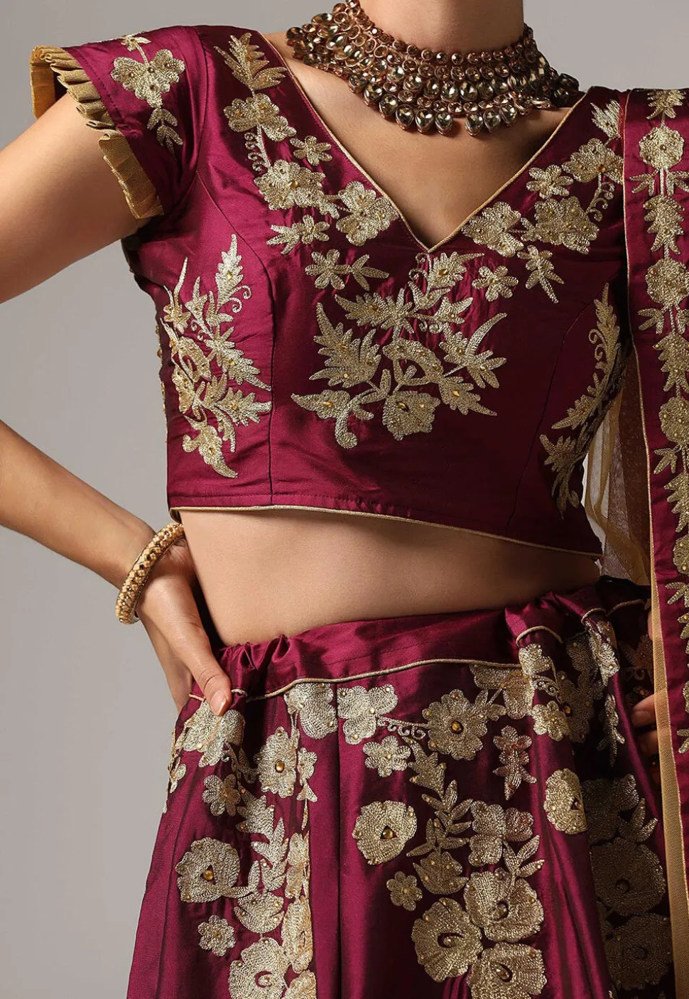 Embroidered Pure Taffeta Silk Lehenga in Magenta