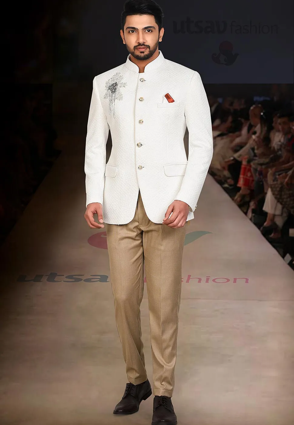 Embroidered Quilted Scuba Jodhpuri Suit in White
