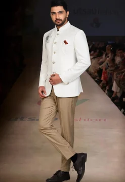 Embroidered Quilted Scuba Jodhpuri Suit in White