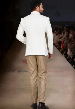 Embroidered Quilted Scuba Jodhpuri Suit in White