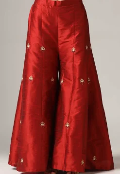 Embroidered Raw Silk Pakistani Suit in Maroon