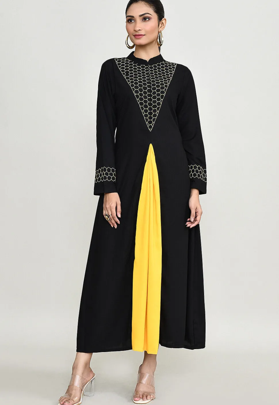 Embroidered Rayon A Line Kurta Set in Black