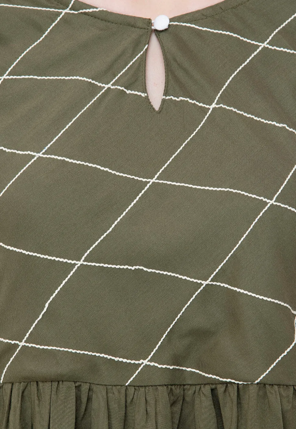 Embroidered Rayon A Line Kurta in Olive Green