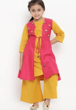 Embroidered Rayon A Line Kurta Set in Mustard