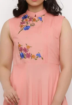 Embroidered Rayon Abaya Style Suit in Old Rose