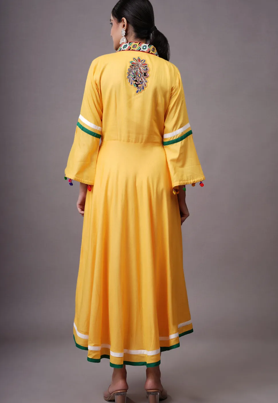 Embroidered Rayon Aline Suit in Yellow