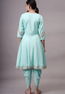 Embroidered Rayon Aline Suit in Sky Blue