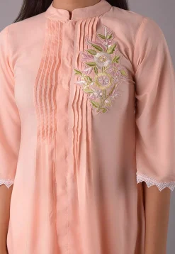 Embroidered Rayon Co Ord Set in Peach