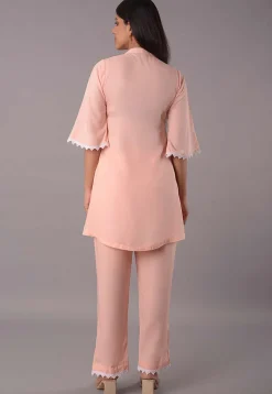 Embroidered Rayon Co Ord Set in Peach