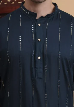 Embroidered Rayon Kurta in Navy Blue