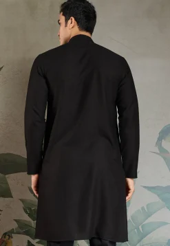 Embroidered Rayon Kurta in Black