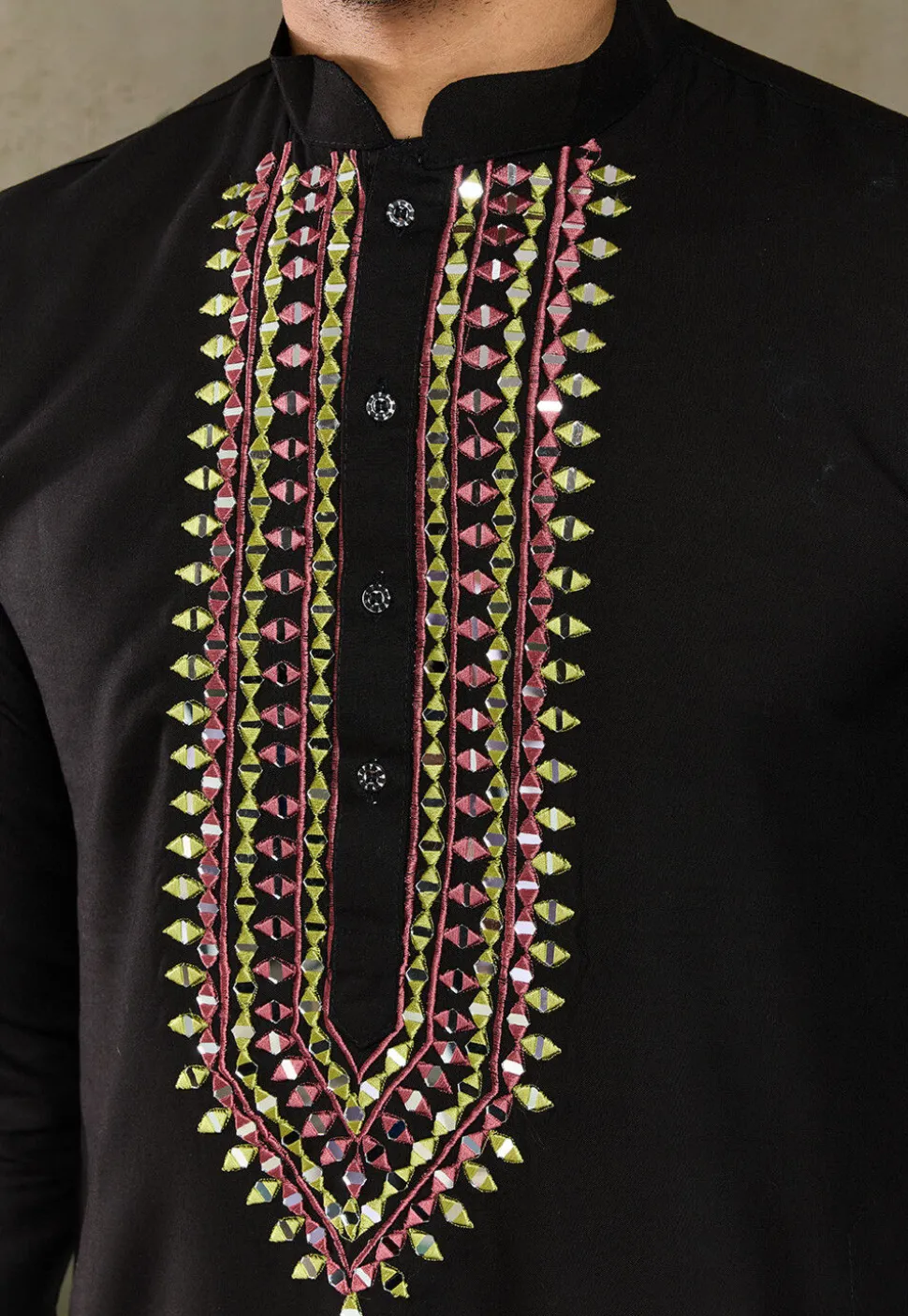 Embroidered Rayon Kurta in Black