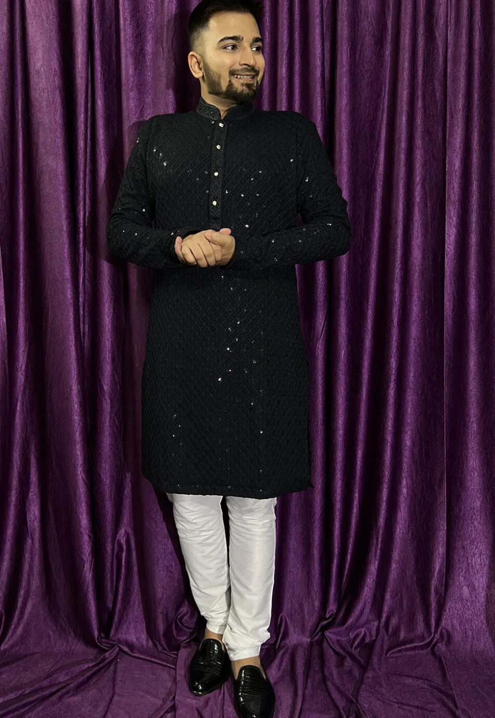 Embroidered Rayon Kurta in Black