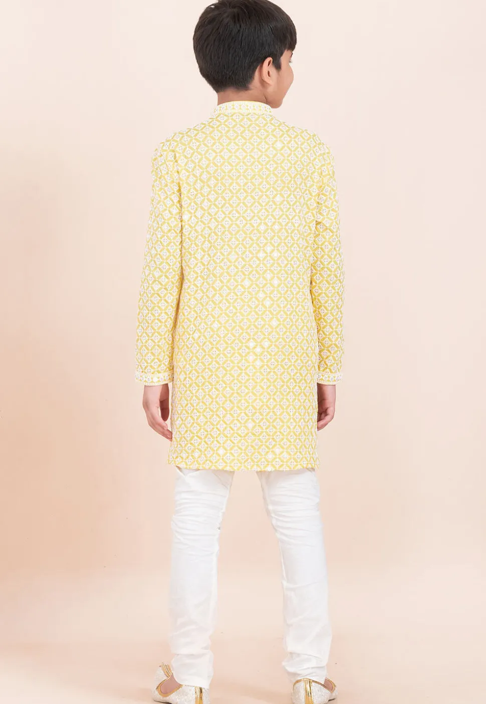 Embroidered Rayon Kurta Set in Yellow