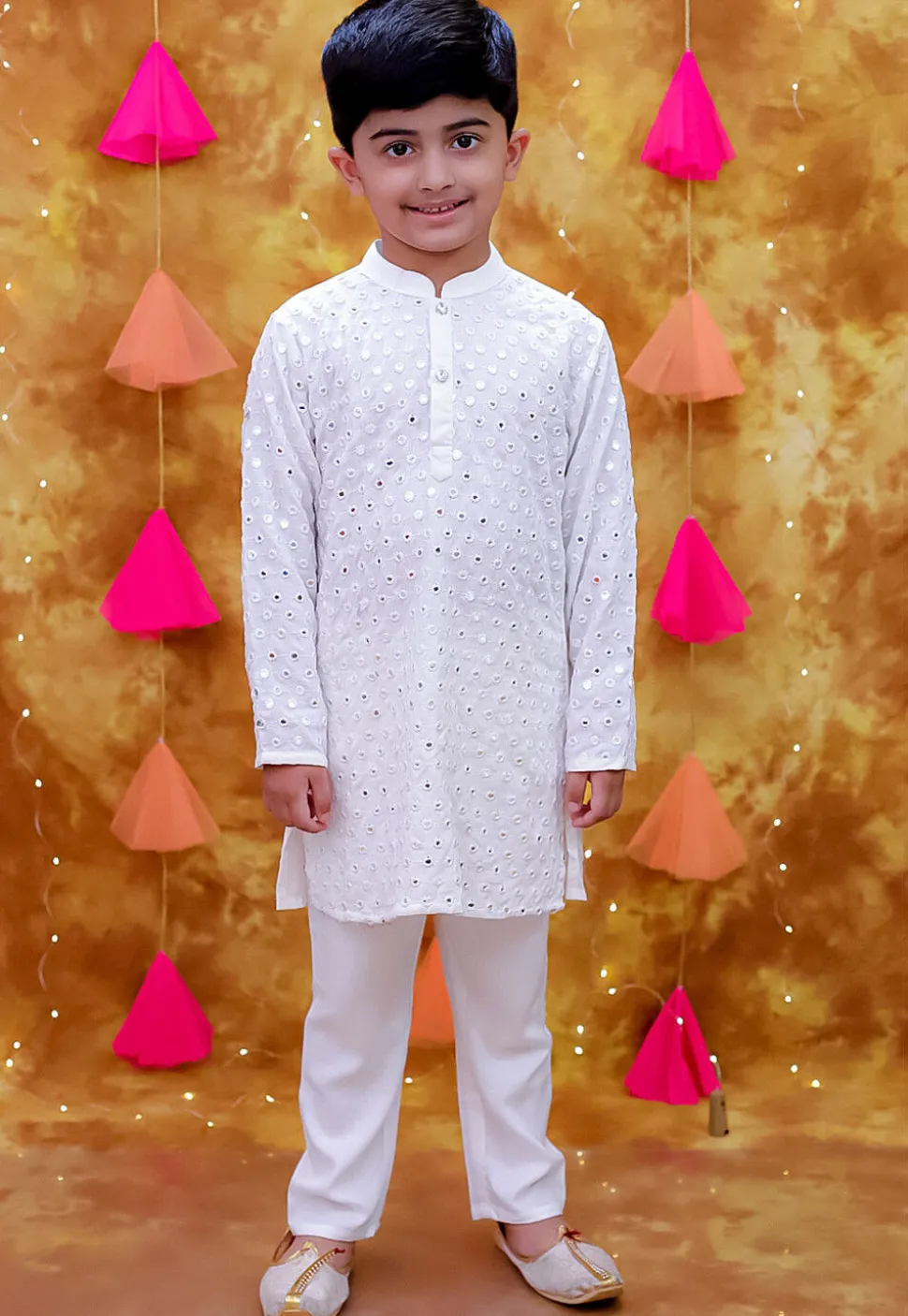 Embroidered Rayon Kurta Set in White