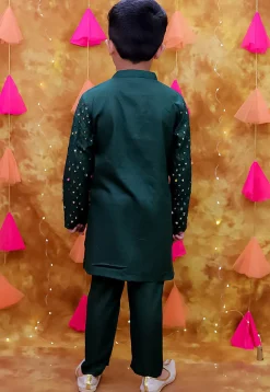 Embroidered Rayon Kurta Set in Dark Green