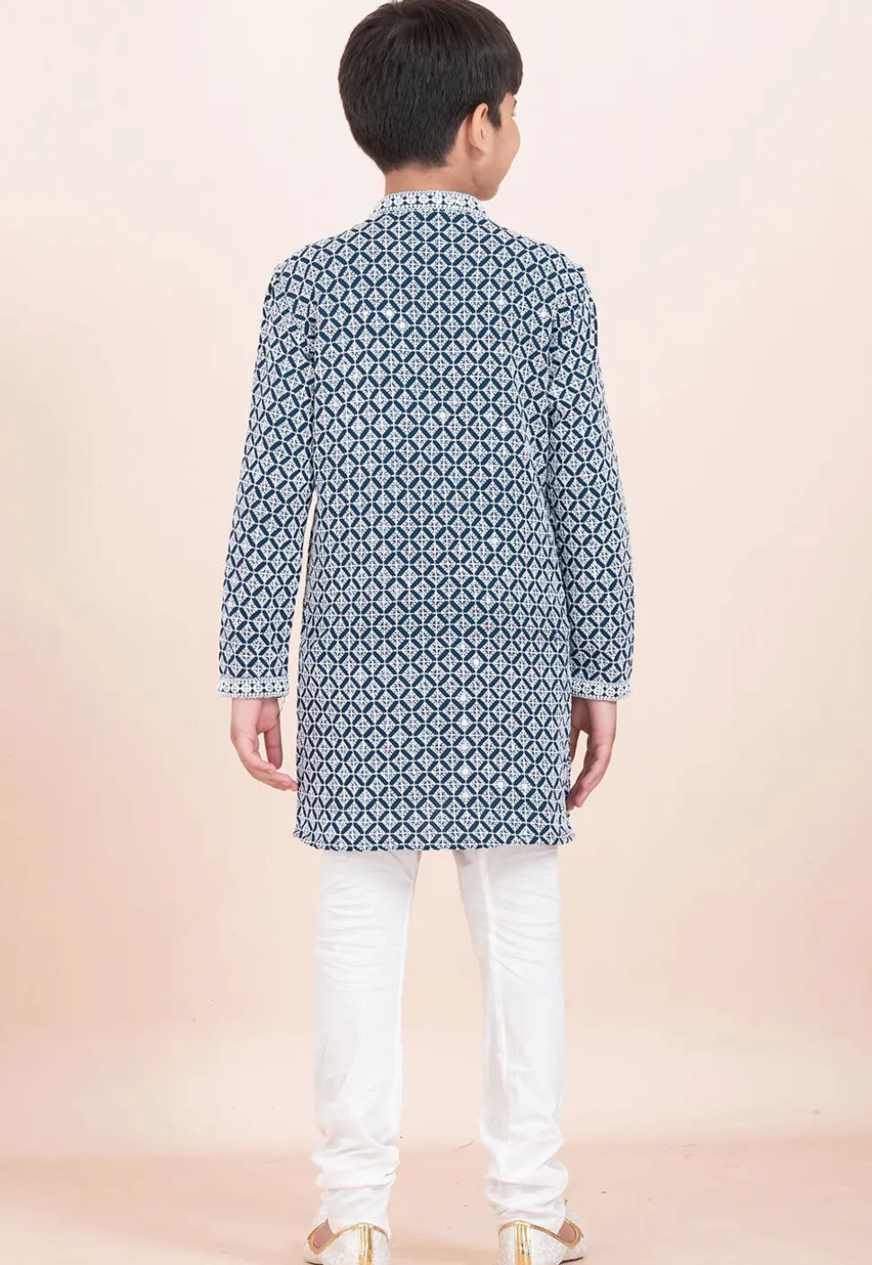 Embroidered Rayon Kurta Set in Teal Blue