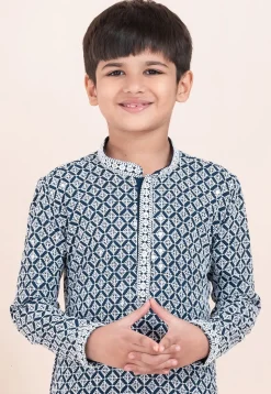 Embroidered Rayon Kurta Set in Teal Blue
