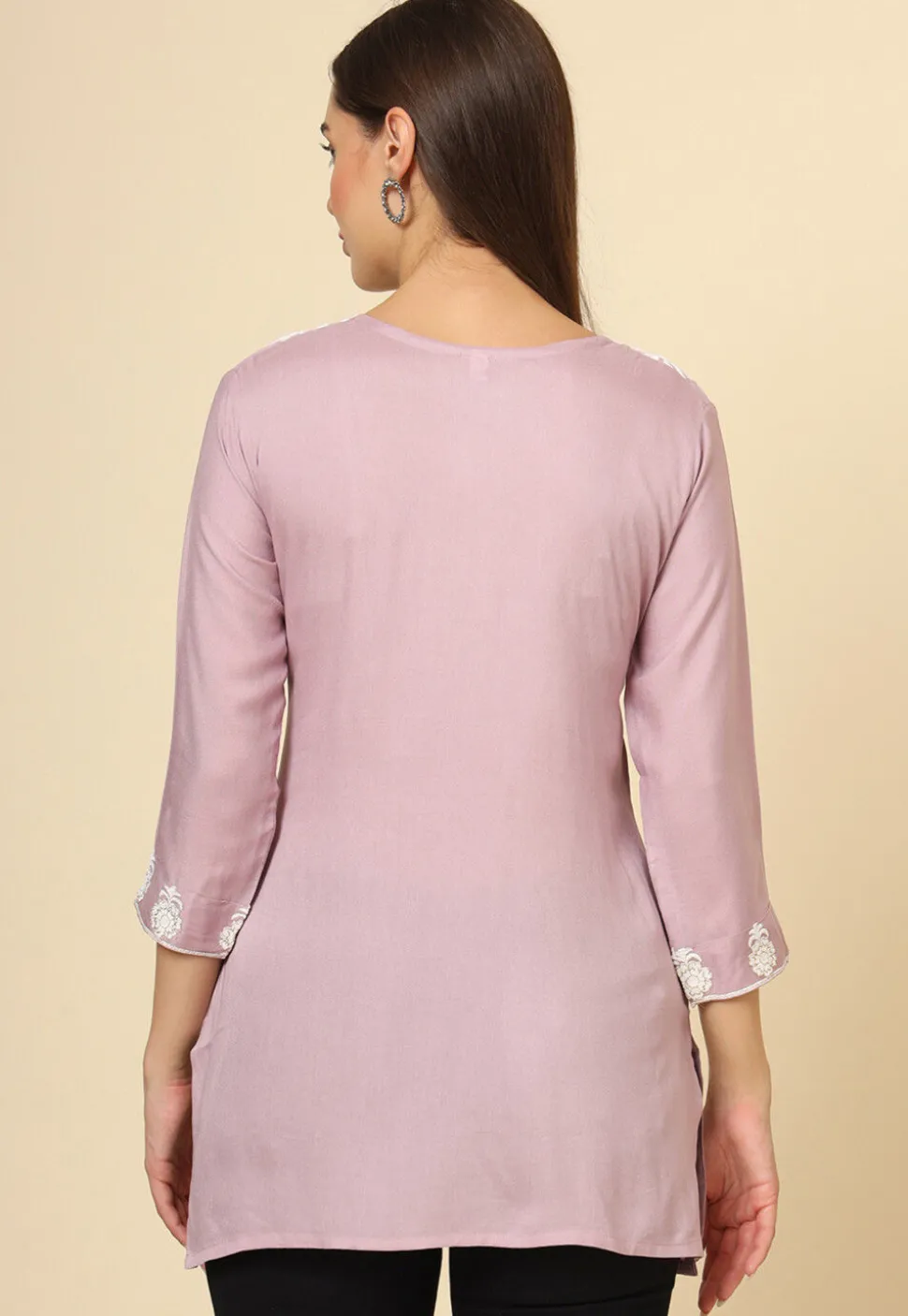 Embroidered Rayon Kurti in Light Purple
