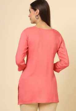 Embroidered Rayon Kurti in Peach