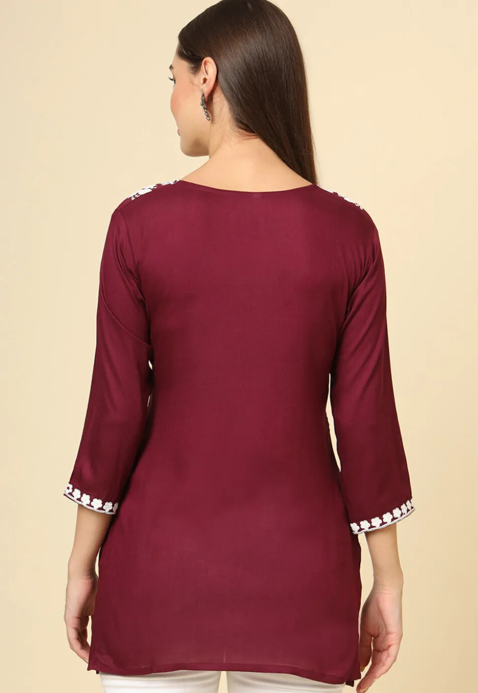 Embroidered Rayon Kurti in Wine