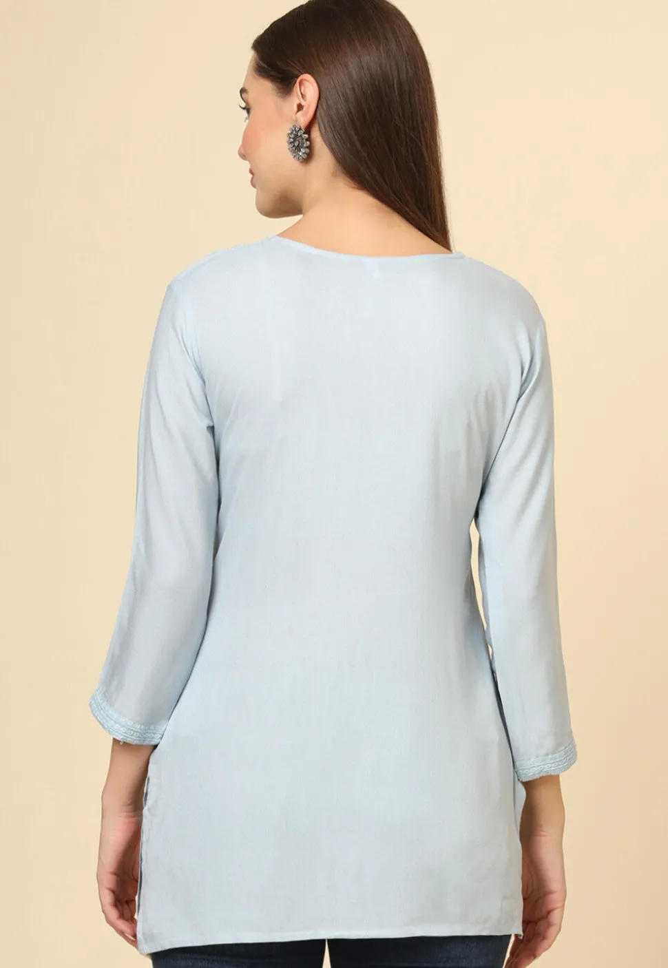 Embroidered Rayon Kurti in Grey