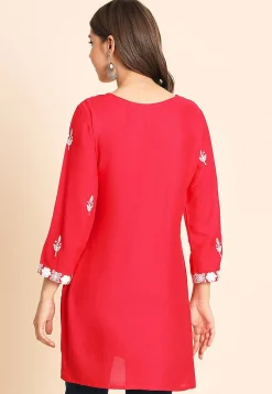 Embroidered Rayon Kurti in Red