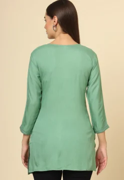 Embroidered Rayon Kurti in Dusty Green