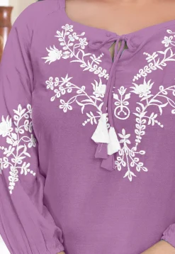 Embroidered Rayon Kurti in Purple
