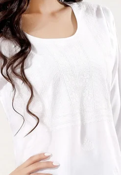 Embroidered Rayon Kurti in Off White