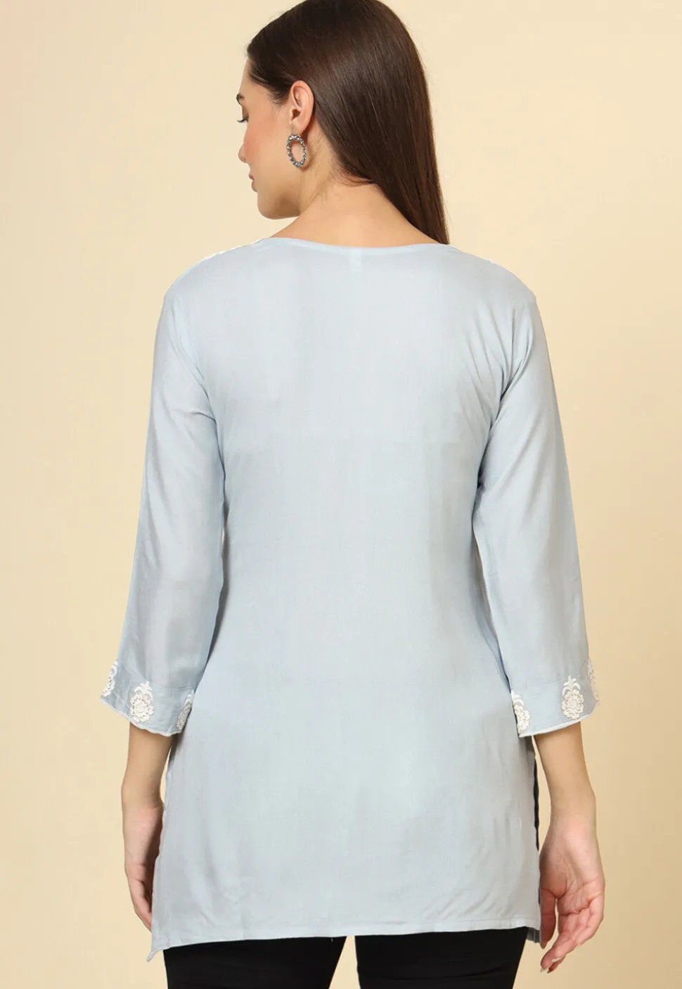 Embroidered Rayon Kurti in Grey