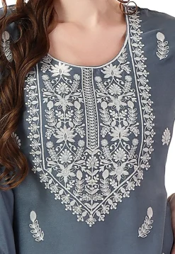 Embroidered Rayon Kurti in Grey