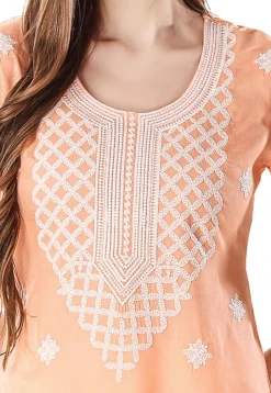 Embroidered Rayon Kurti in Peach
