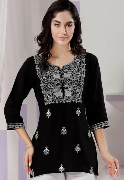 Embroidered Rayon Kurti in Black