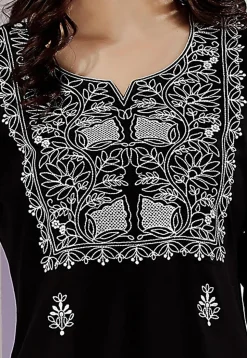 Embroidered Rayon Kurti in Black