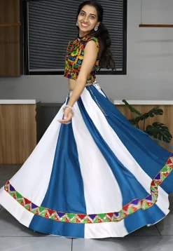 Embroidered Rayon Lehenga in White and Blue