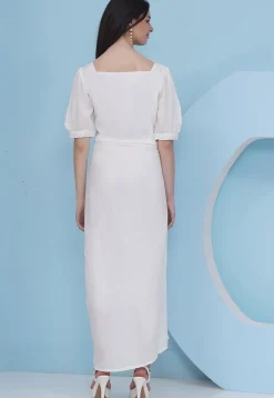 Embroidered Rayon Maxi Dress in Off White