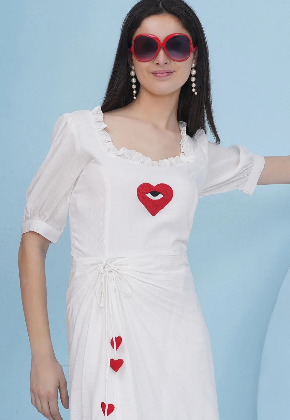 Embroidered Rayon Maxi Dress in Off White
