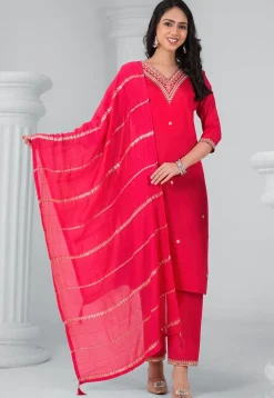 Embroidered Rayon Pakistani Suit in Red