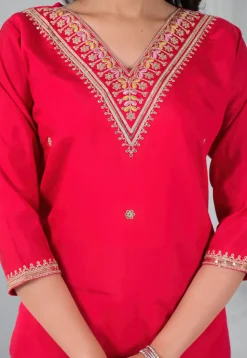 Embroidered Rayon Pakistani Suit in Red